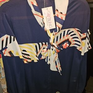 Chic Navy and Multicolor Button Down Shirt